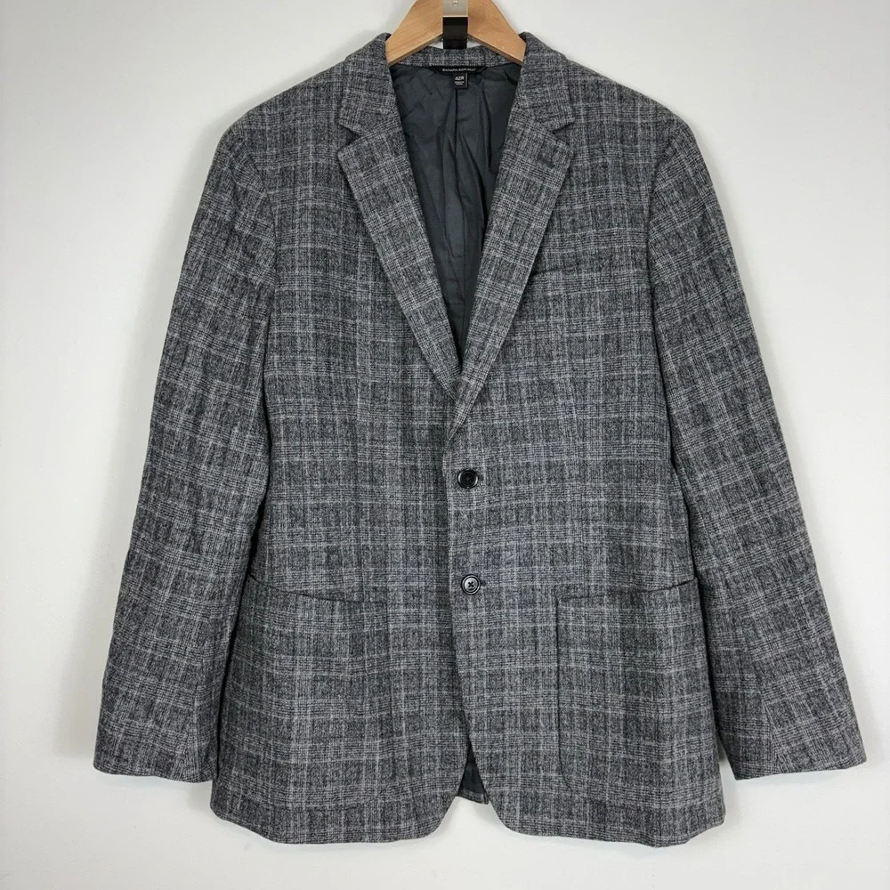 Banana Republic Men's Plaid Sport Coat Wool Blend Slim Fit Blazer Sz 42R Gray